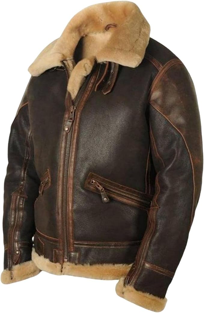 Veyron | Veste en cuir pour homme avec col en fourrure – Manteau d'hiver chaud et élégant