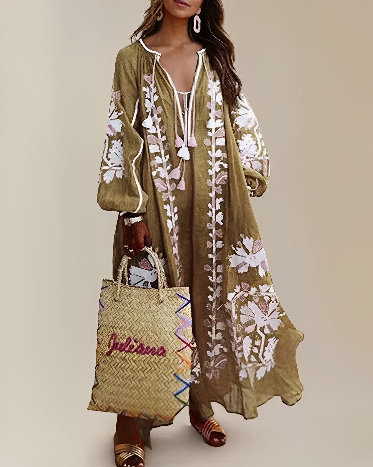 Caroline | Bohemian retro maxi-jurk voor dames – Loszittende, zwierige zomerjurk