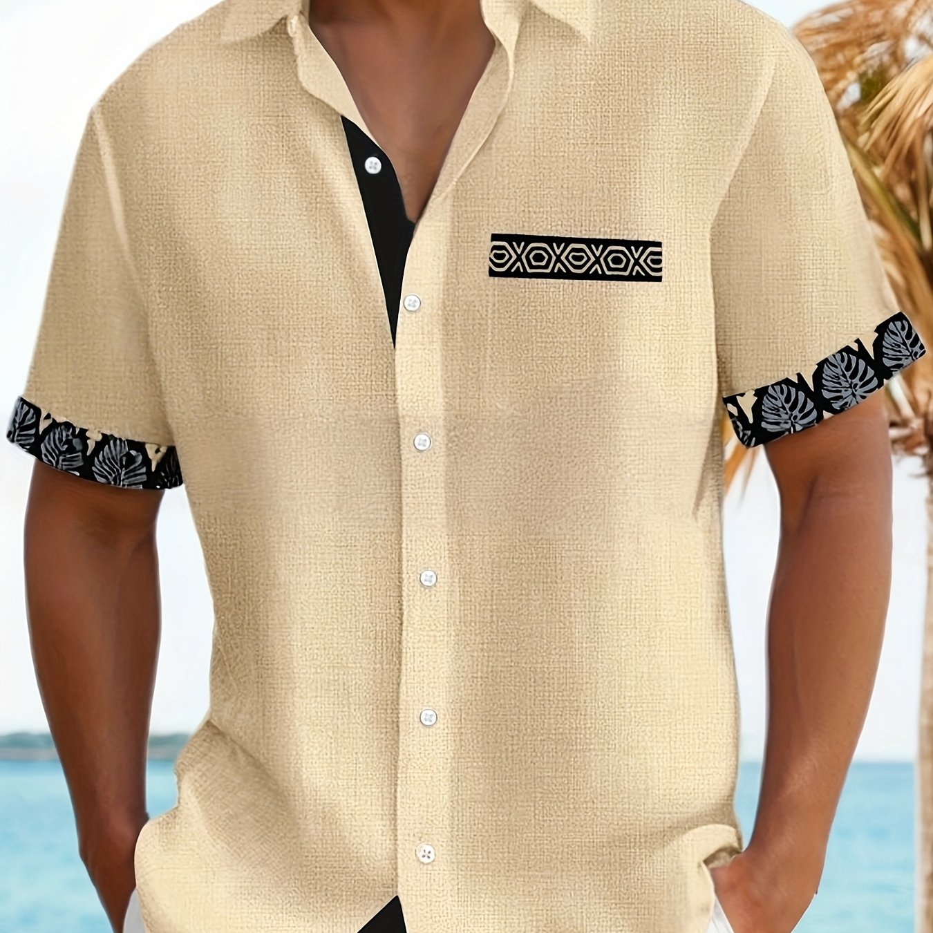 Wrenz | Herenoverhemd met patchworkprint – Casual overhemd met korte mouwen, revers en borstzak