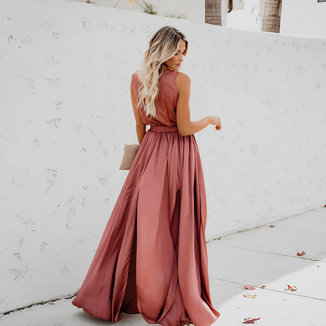 Palomina | Chique maxi-jurk voor dames met tailleband – Elegante mouwloze jurk