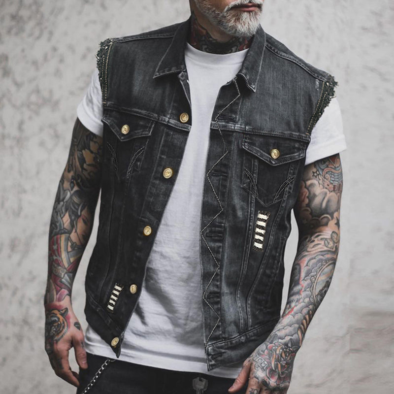 Veyric | Herren-Jeansweste im Used-Look – ärmellose, lässige Streetwear-Weste, stylische, leichte Jacke
