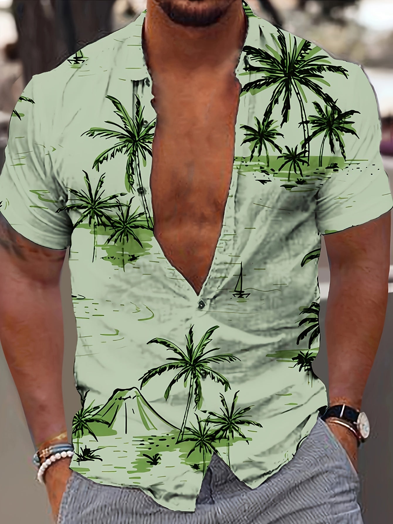 Malron | Heren Hawaiiaans Shirt met Kokospalm Print – Casual Vakantie Strand Zomer Overhemd