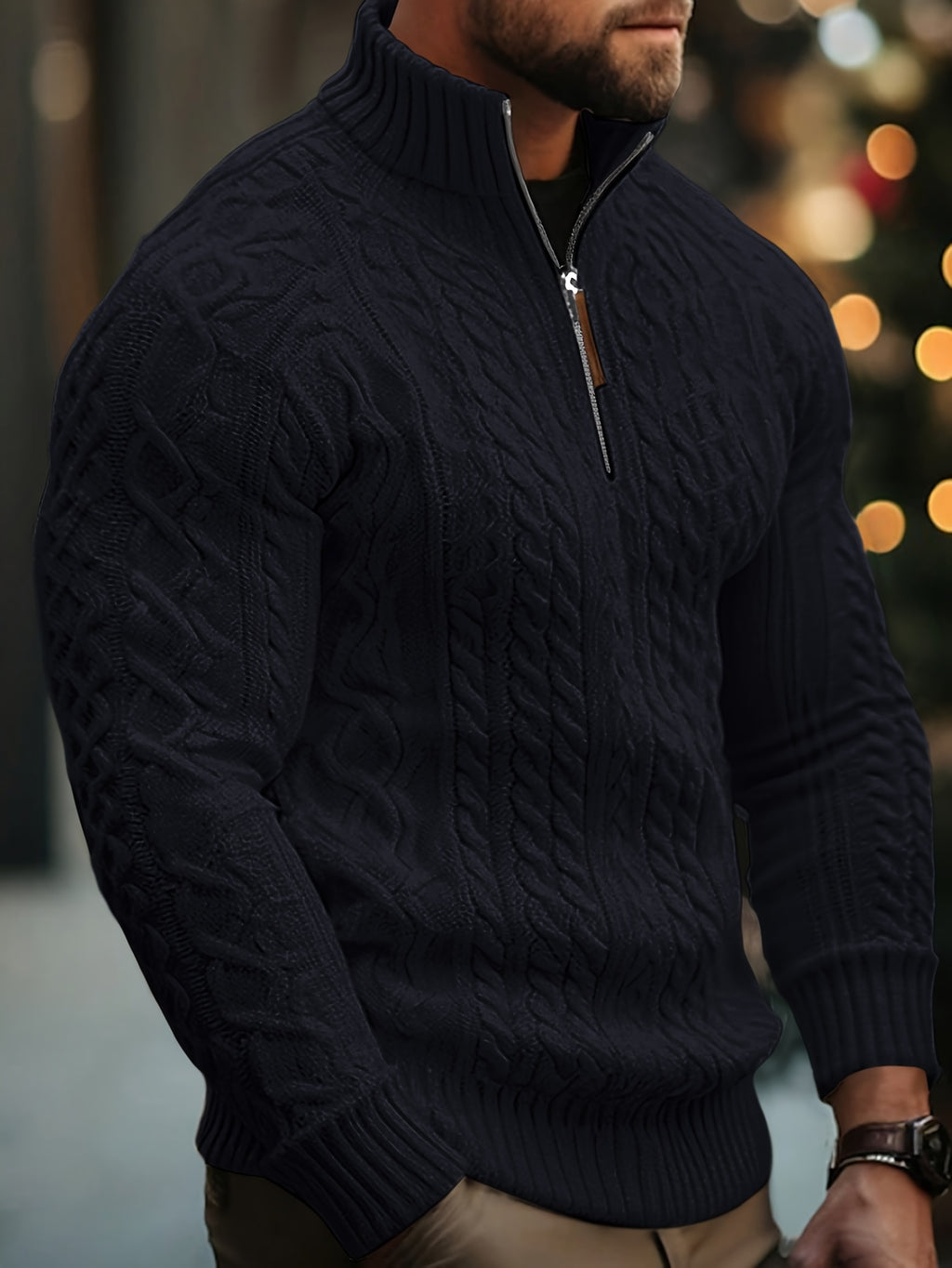 Dagfinn | Herren-Pullover mit Stehkragen und halber Reißverschluss, weiches Strickmaterial