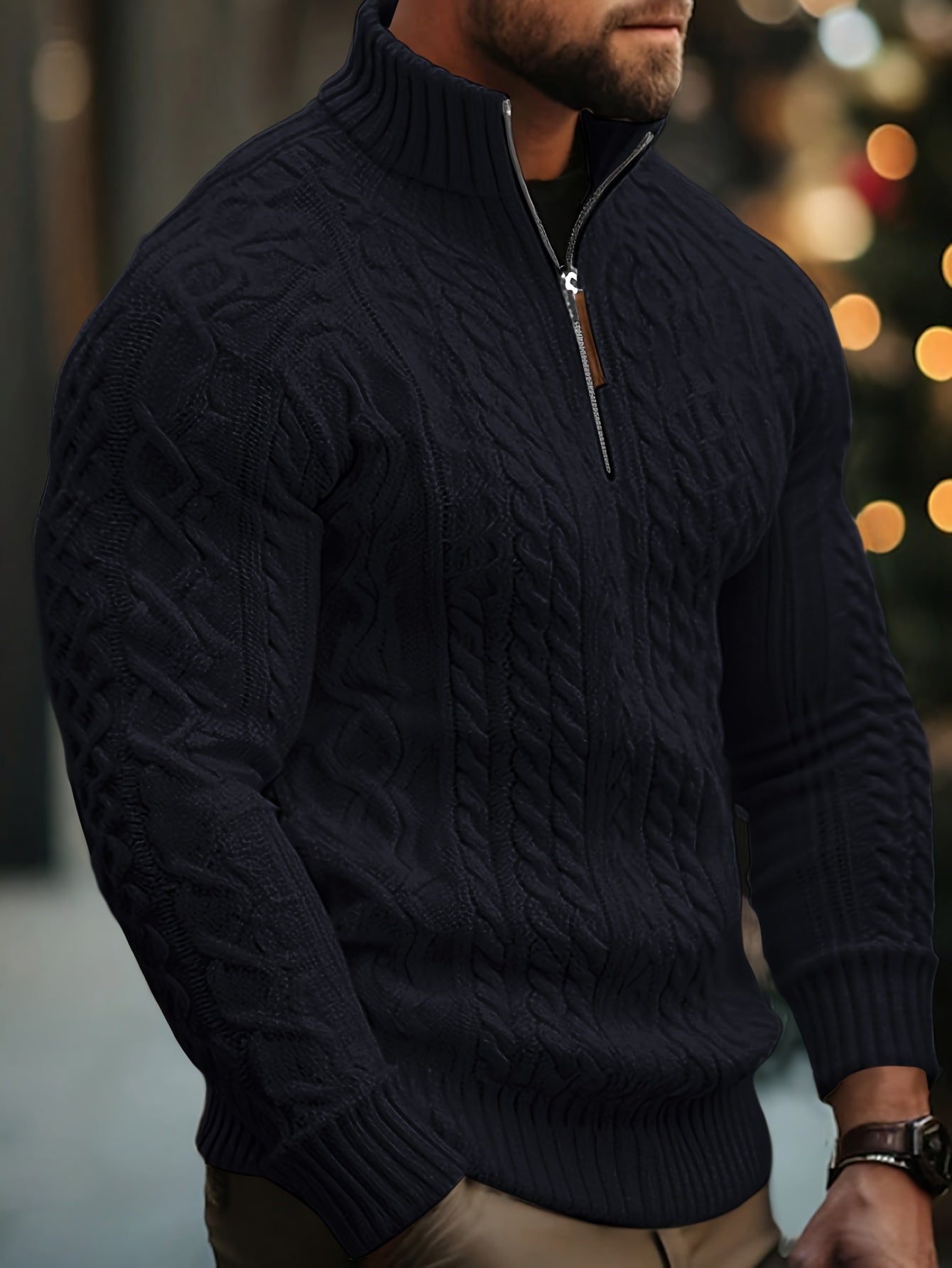 Dagfinn | Herren-Pullover mit Stehkragen und halber Reißverschluss, weiches Strickmaterial