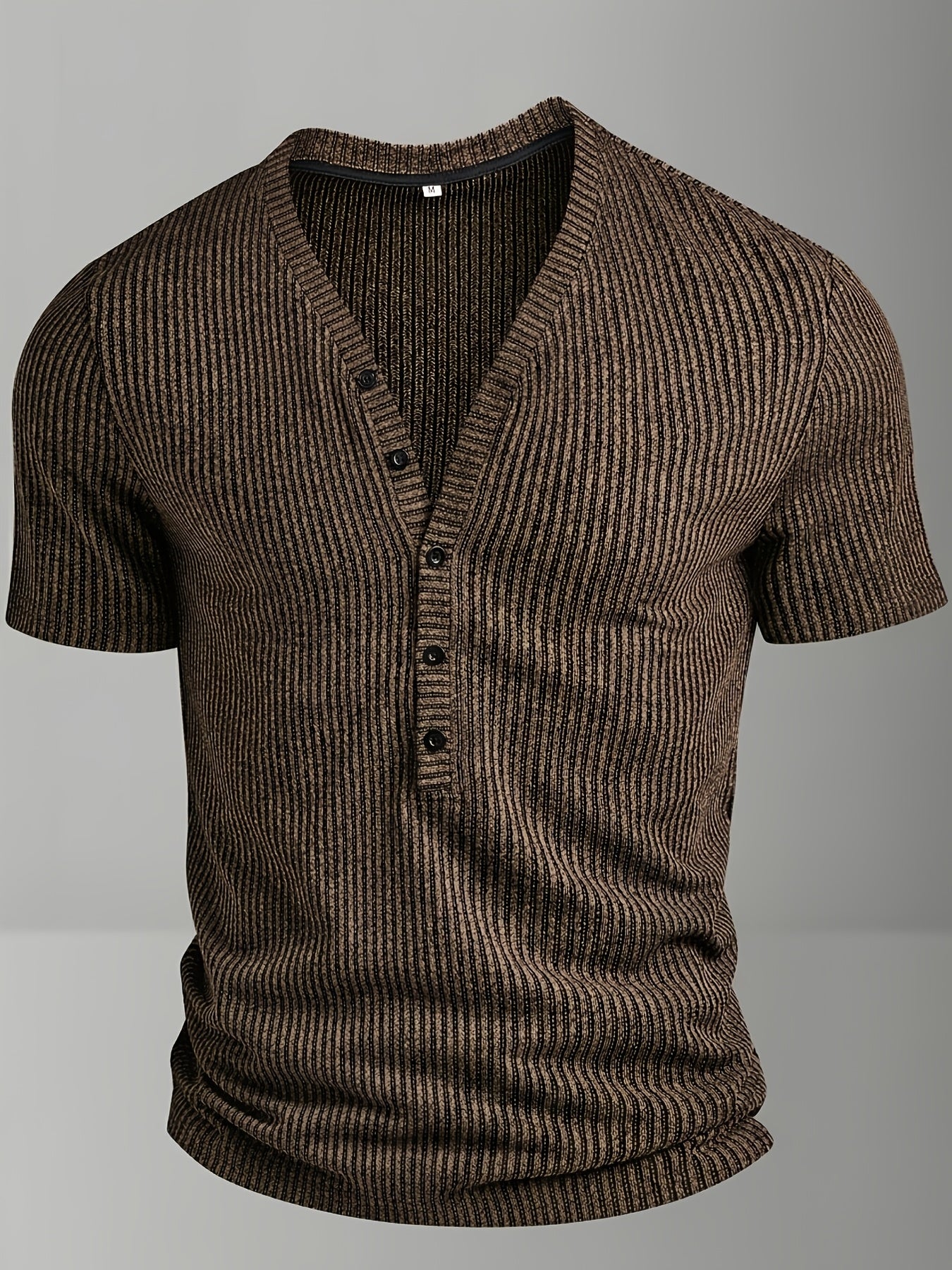 Bion | Heren lente V-hals sportshirt – tweekleurig gestreept sportshirt met korte mouwen