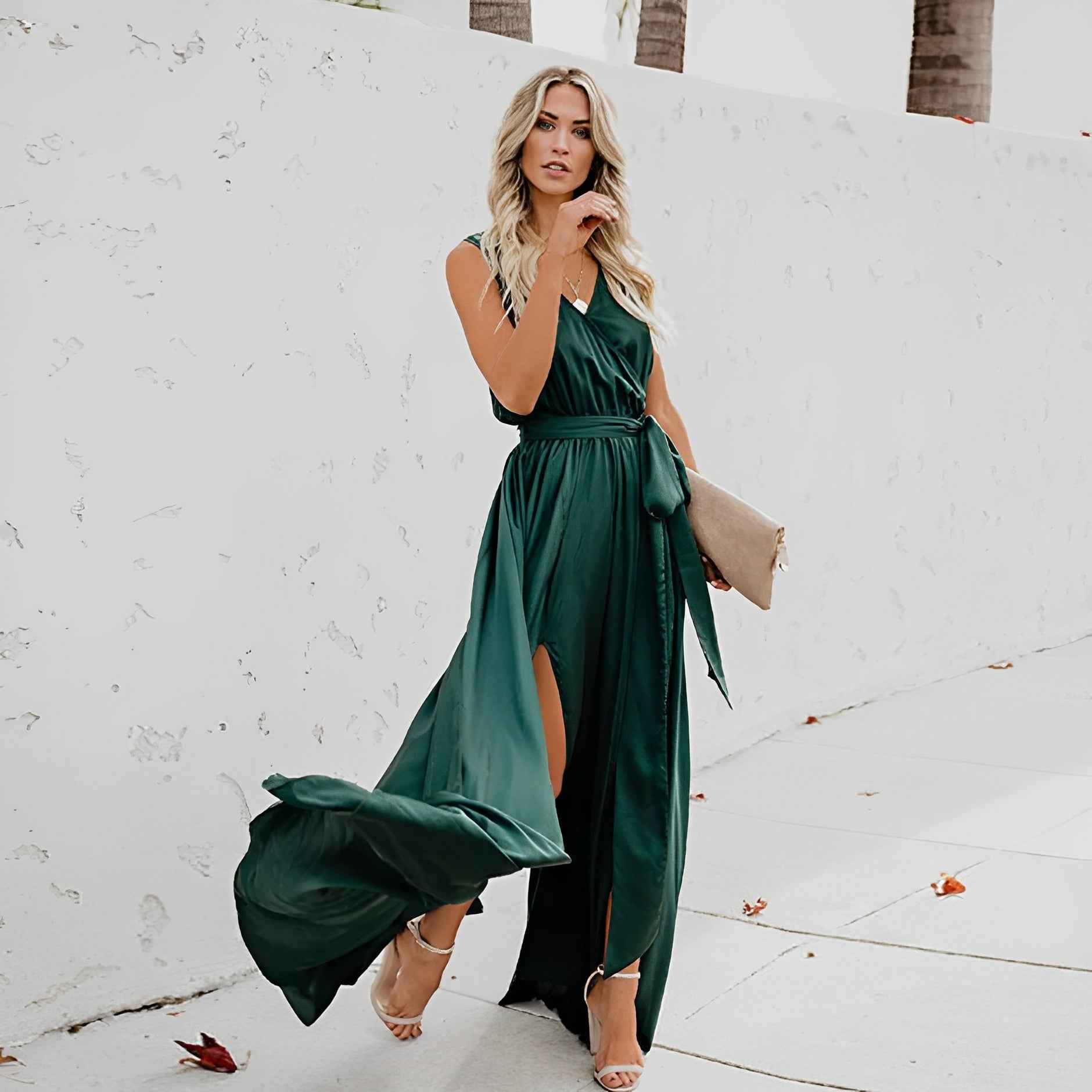 Palomina | Chique maxi-jurk voor dames met tailleband – Elegante mouwloze jurk