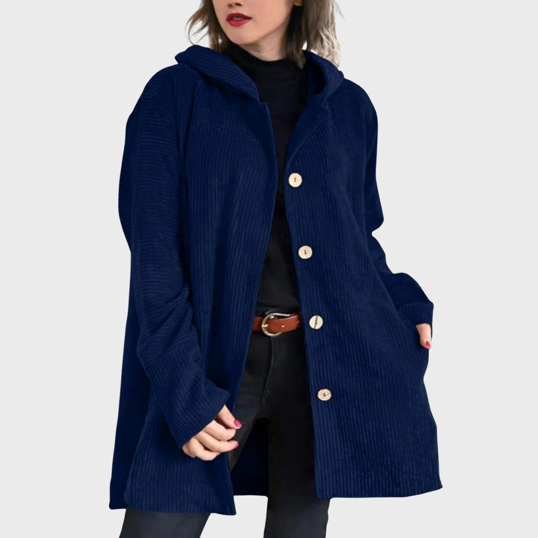 Zavira | Veste à capuche en velours côtelé pour femme - Veste zippée décontractée et confortable pour l'automne et l'hiver