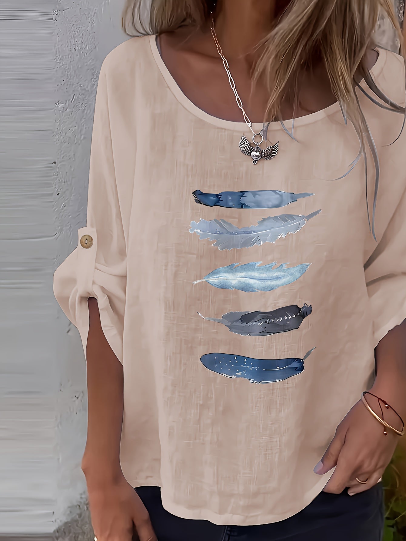 Myrala | Damesblouse met print en knopen – Casual shirt met ronde hals en losse pasvorm