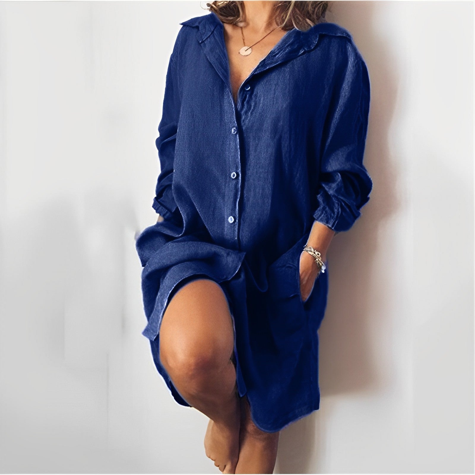 Marviora | Loszittende Blousejurk met Lange Mouwen – Casual Kantoor- en Alledaagse Korte Jurk