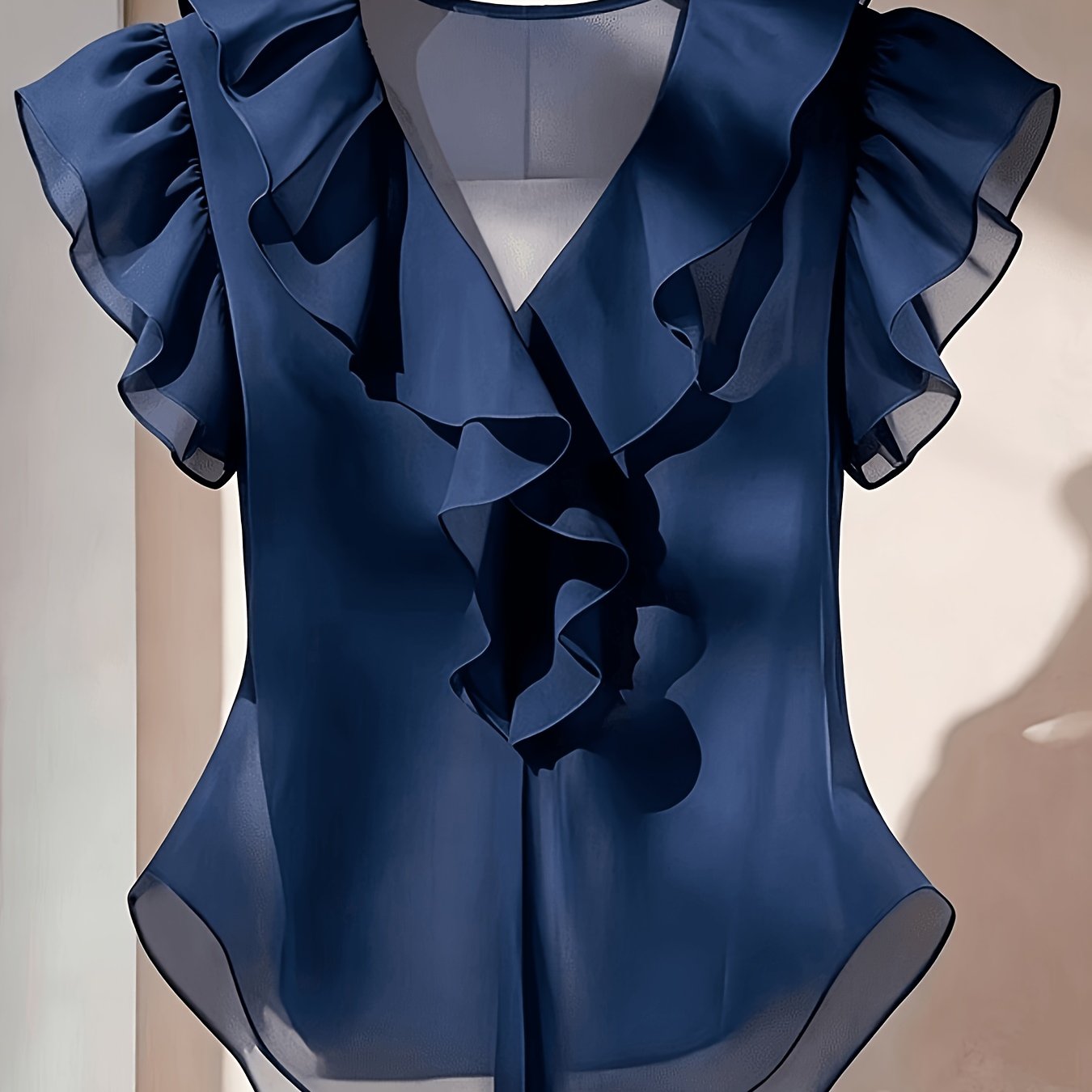 Ionae | Dames zomer chiffon shirt – Franse stijl top met ruches in effen kleur