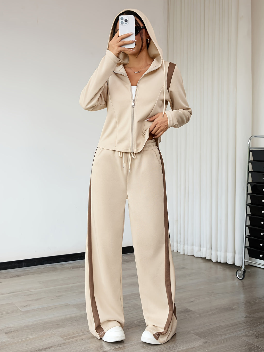 Milda | Dames 2-delige set – casual loungewear, outfit met capuchon en kleurblokken