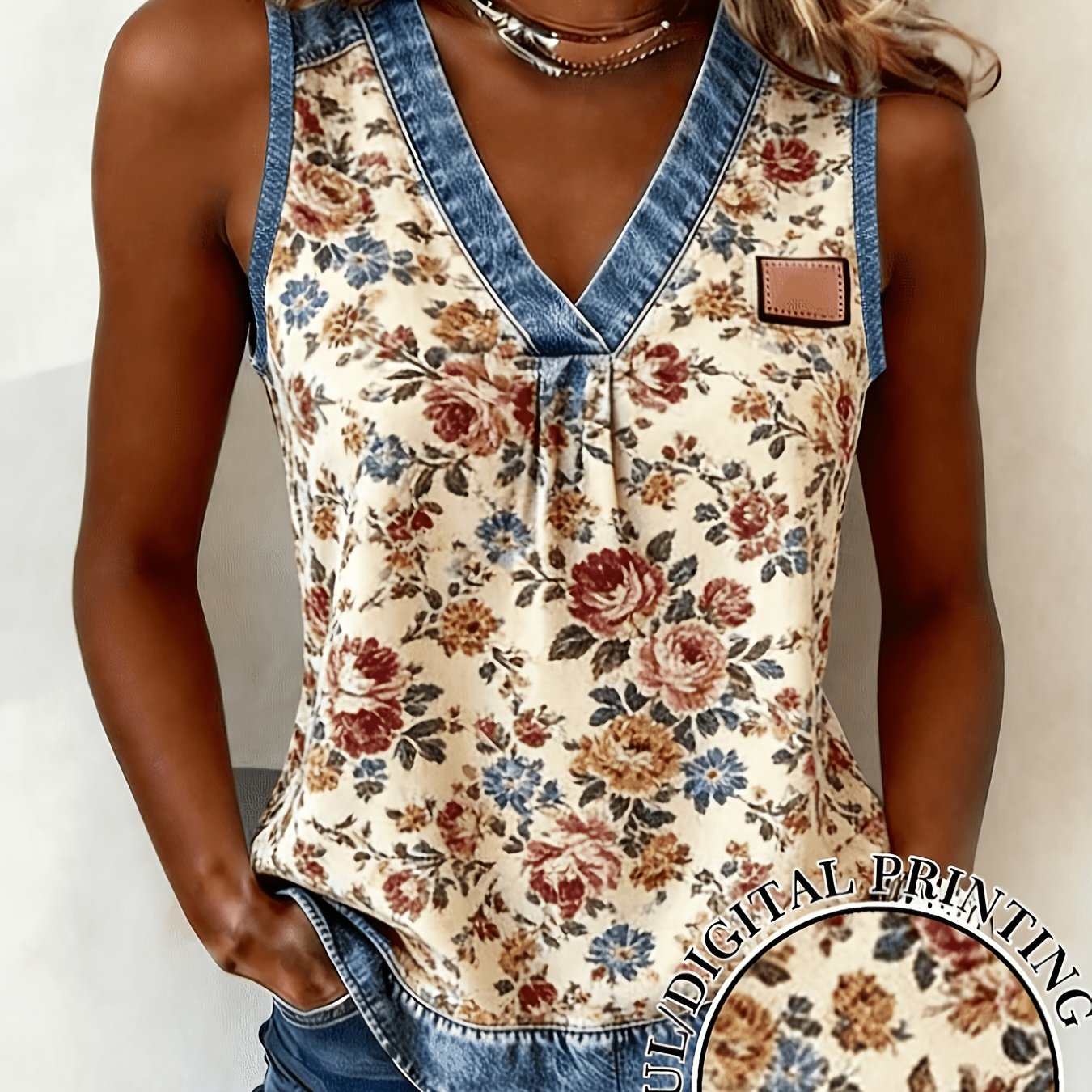 Lyanna | Casual damestop met V-hals en patchwork