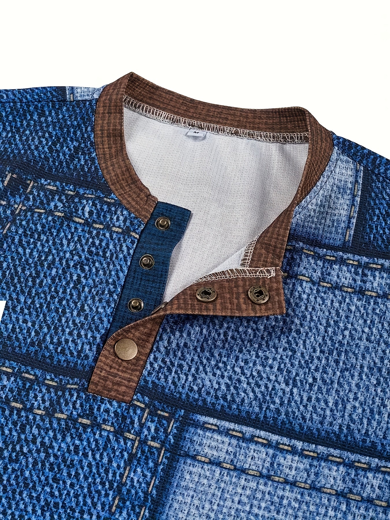 Mirox | Henley-shirt voor heren van wafelstructuur – met 3D-print en kleurblokken, casual
