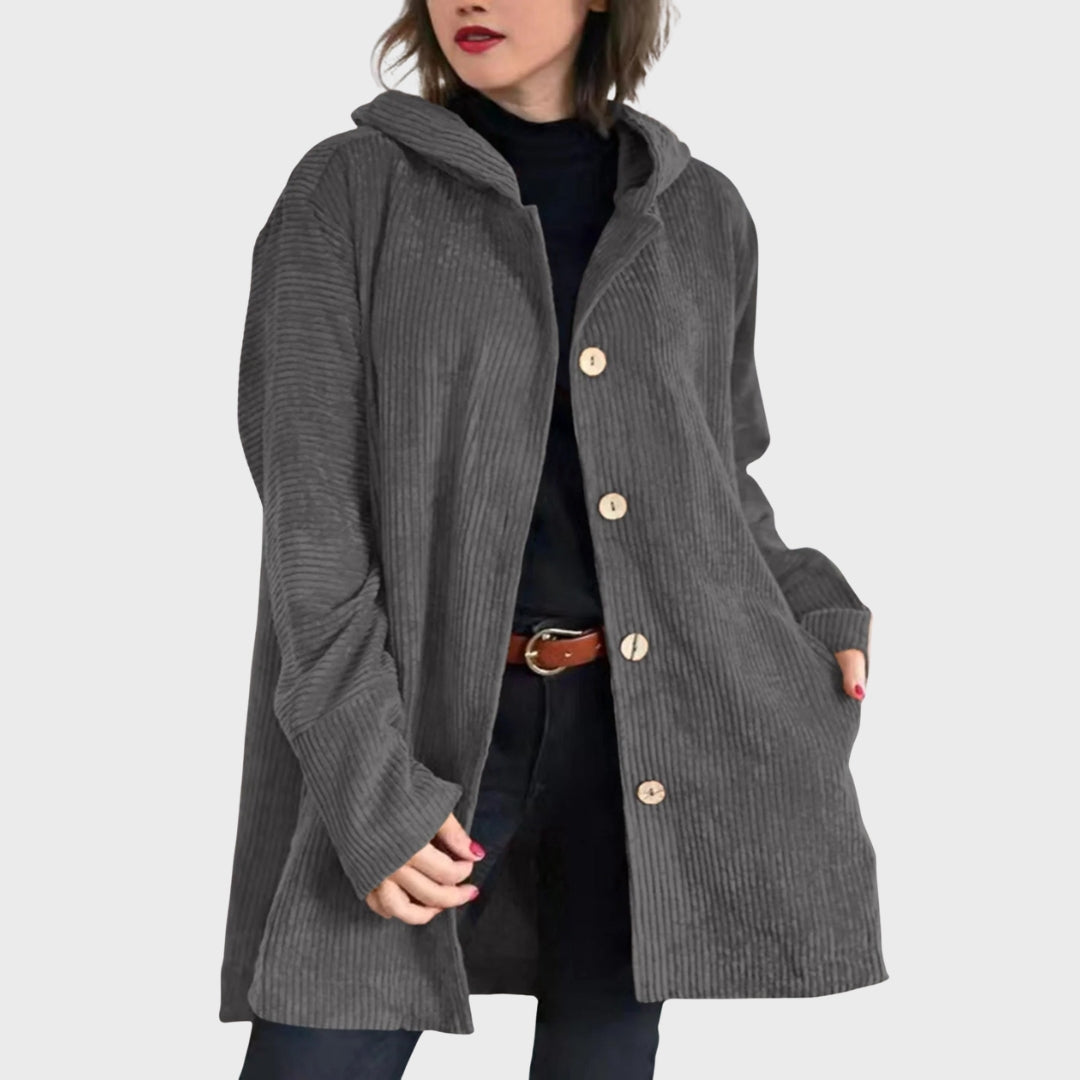 Zavira | Veste à capuche en velours côtelé pour femme - Veste zippée décontractée et confortable pour l'automne et l'hiver