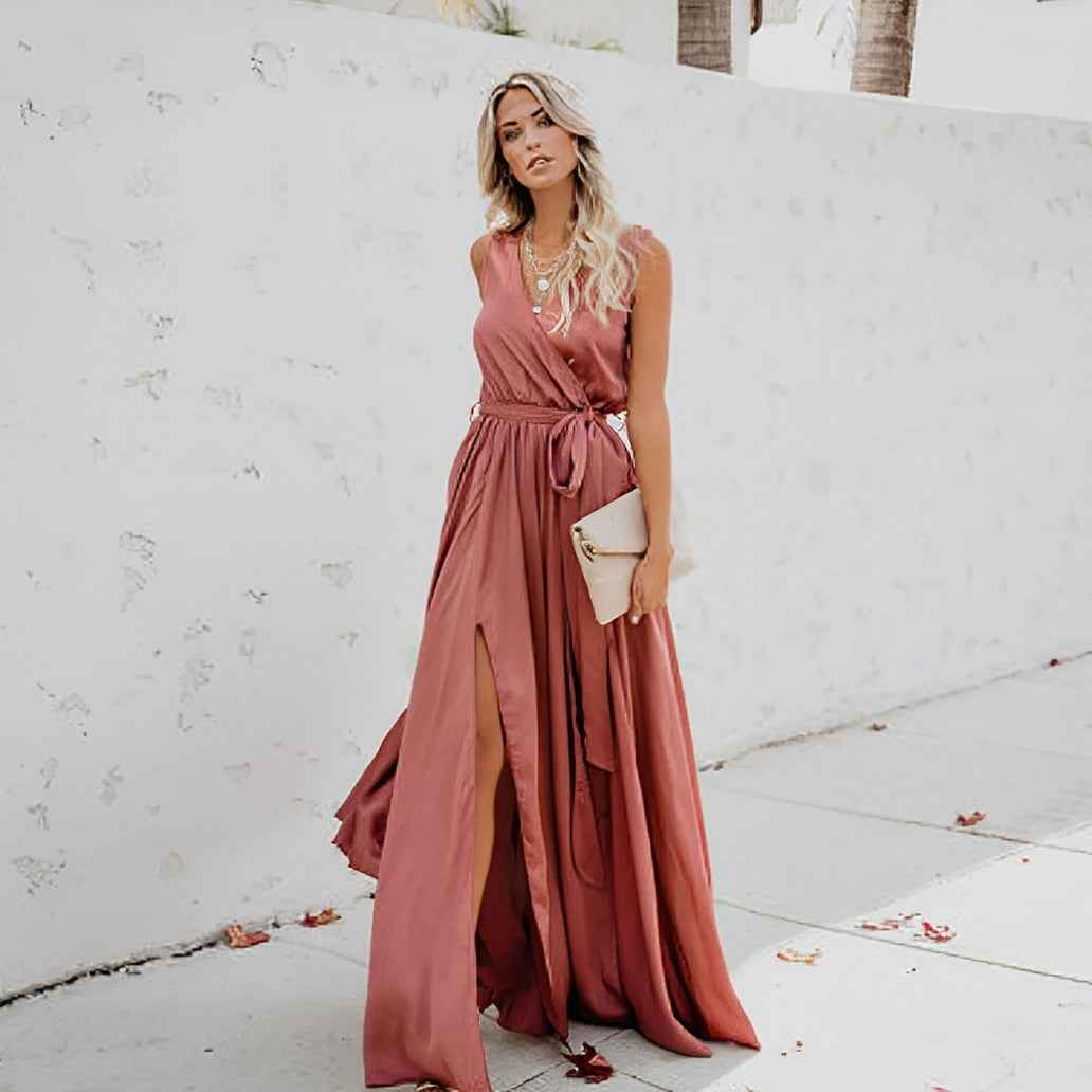 Palomina | Chique maxi-jurk voor dames met tailleband – Elegante mouwloze jurk