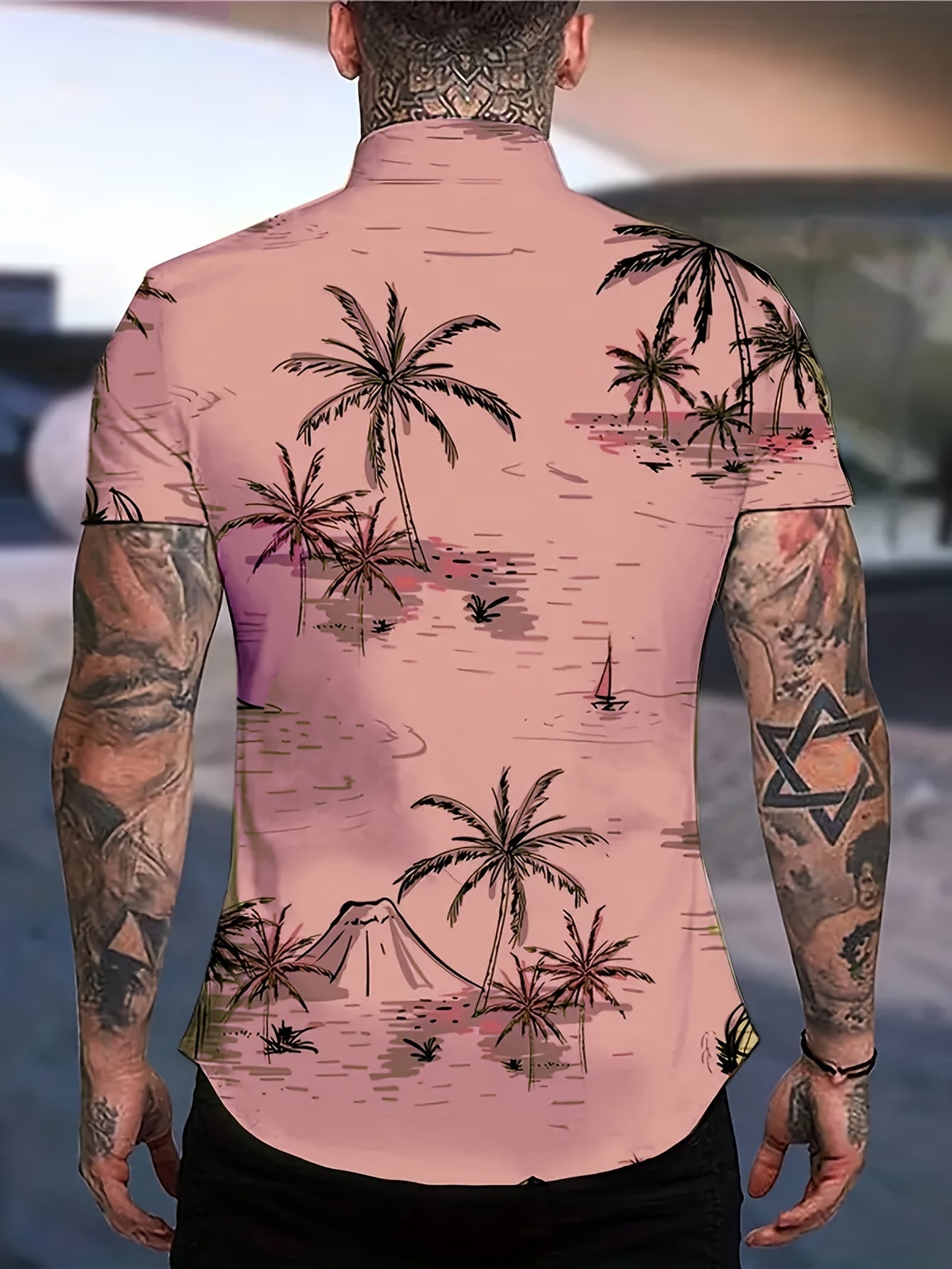 Malron | Heren Hawaiiaans Shirt met Kokospalm Print – Casual Vakantie Strand Zomer Overhemd