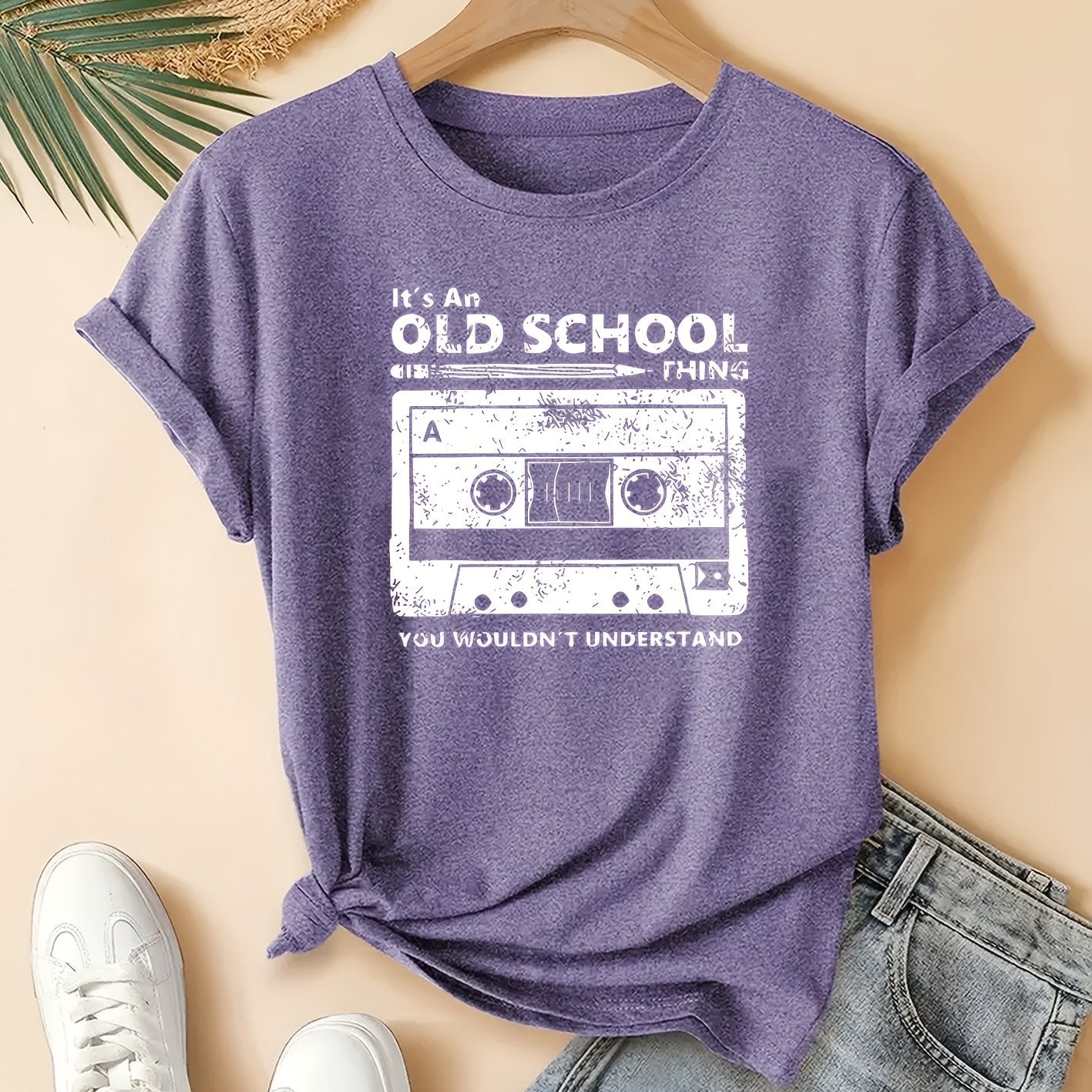 Syralia | Retro muziek T-shirt met cassetteprint, losse pasvorm, korte mouwen