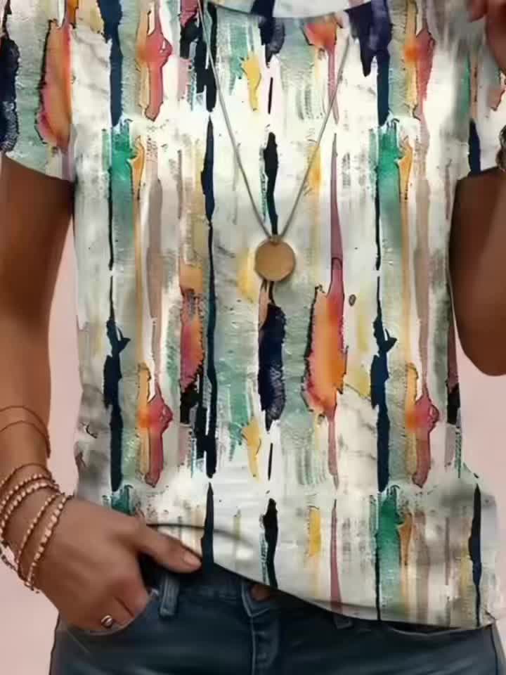 Ienya | Dames-T-shirt met abstracte strepen en grafisch motief – Casual T-shirt met geometrische print, korte mouwen en ronde hals