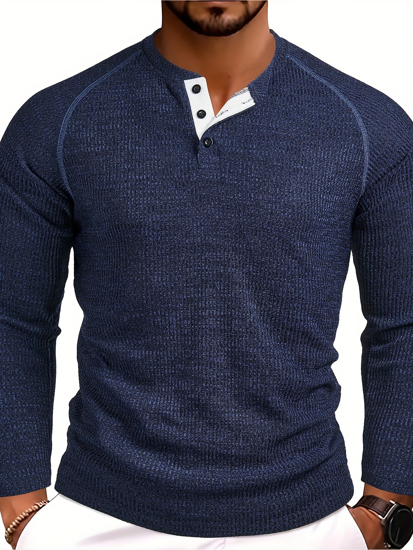 Mauritz | Chemise Henley décontractée en maille pour homme – manches longues, coupe raglan, fermeture boutonnée, idéale pour l'automne