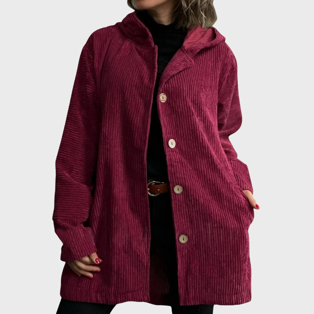 Zavira | Veste à capuche en velours côtelé pour femme - Veste zippée décontractée et confortable pour l'automne et l'hiver