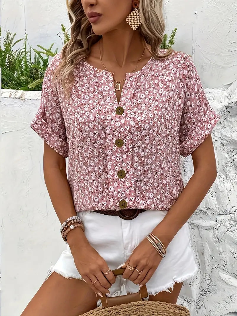 Lucrezia | Chemise à manches courtes pour femme, imprimé floral - Haut élégant
