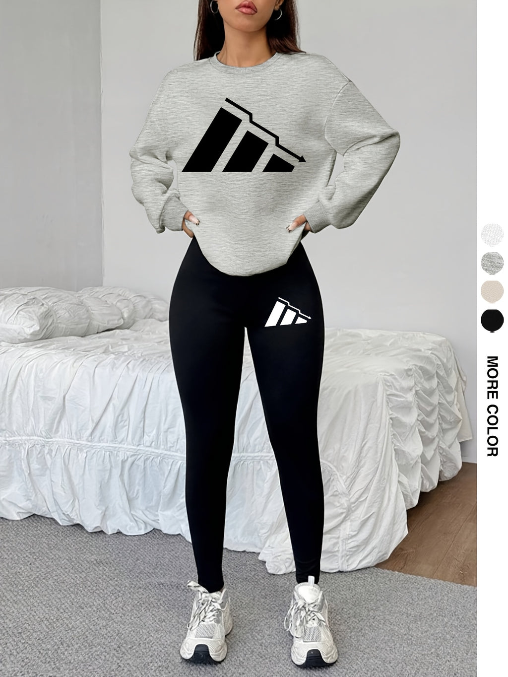 Elvanys | 2-delige set voor dames bestaande uit een sweatshirt en legging – Comfortabele outfit met ronde hals en lange mouwen voor de herfst/winter