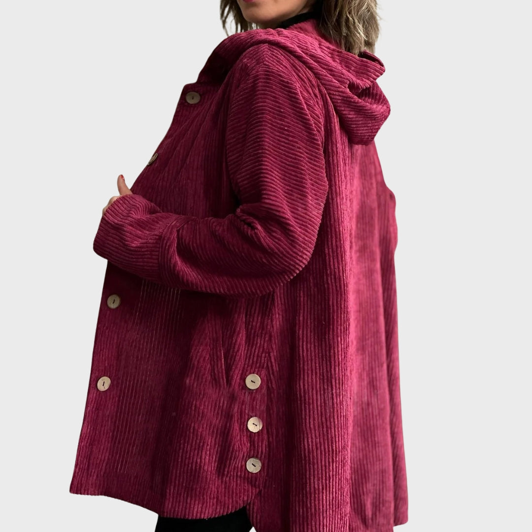 Zavira | Veste à capuche en velours côtelé pour femme - Veste zippée décontractée et confortable pour l'automne et l'hiver