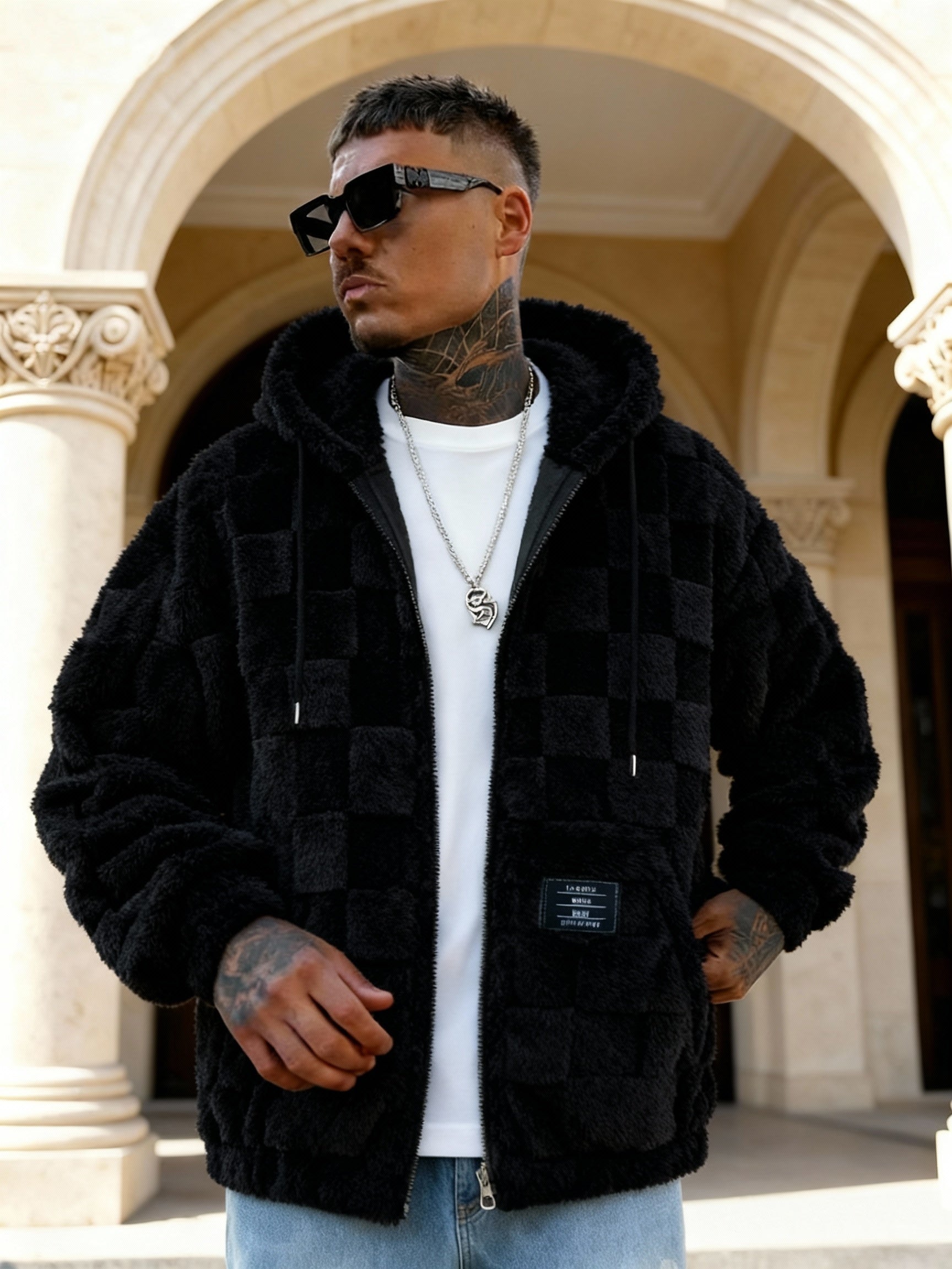 Einarsson | Herenjas met capuchon, warm, pluche, ritssluiting, casual, comfortabel