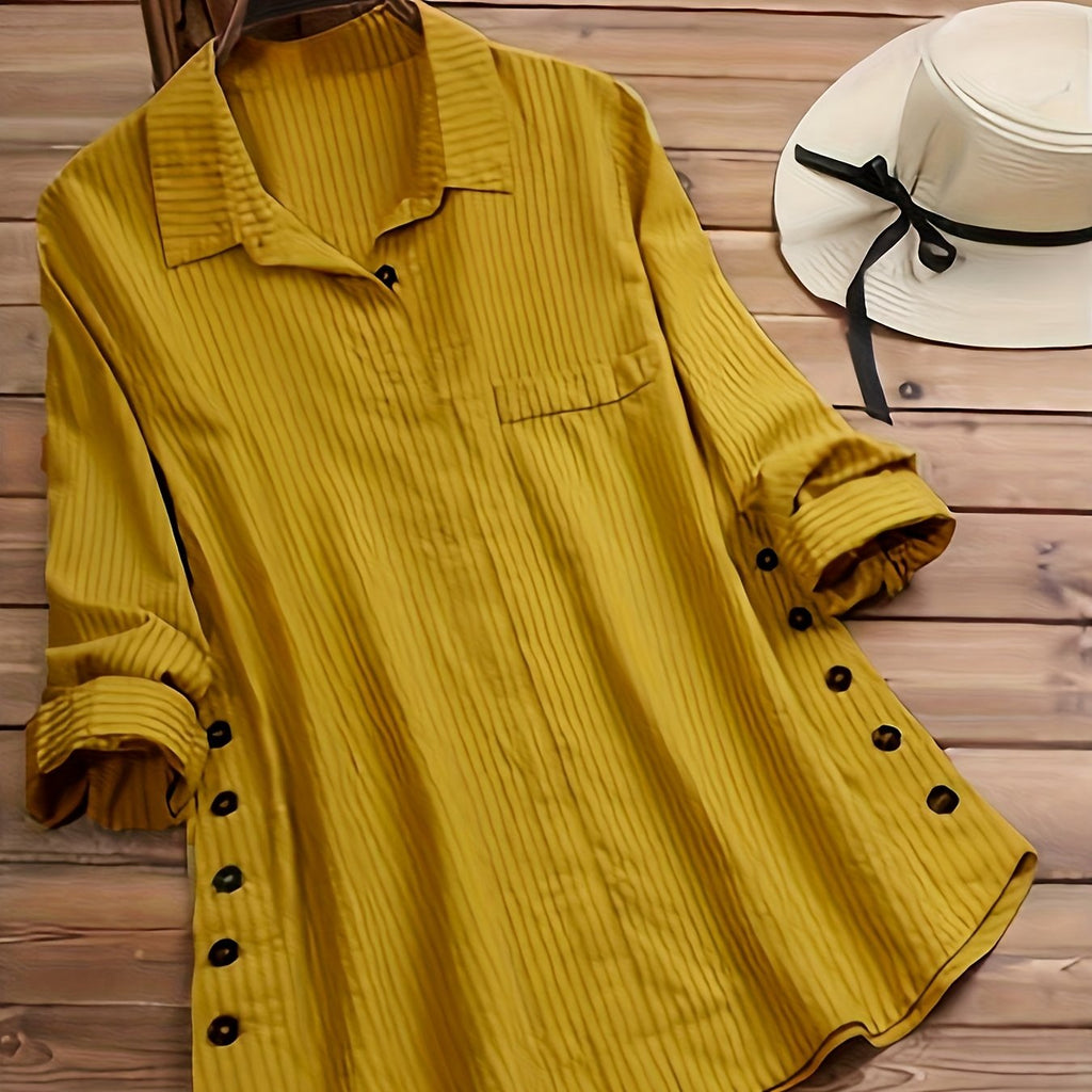 Persephone | Casual gestreepte damesblouse – Overhemd met lange mouwen en knopen