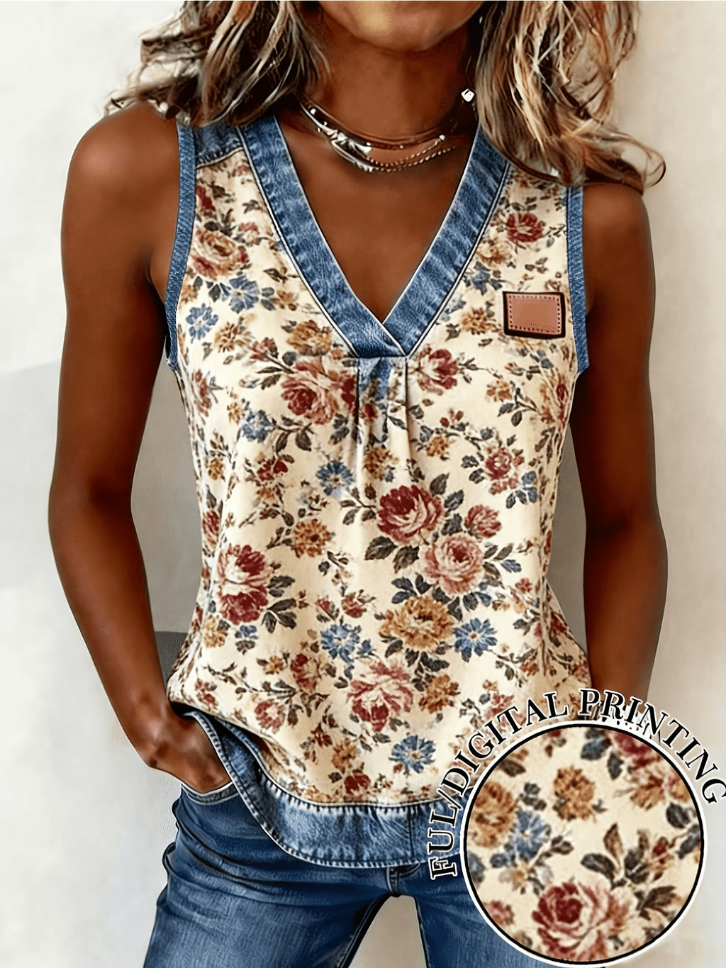 Lyanna | Casual damestop met V-hals en patchwork