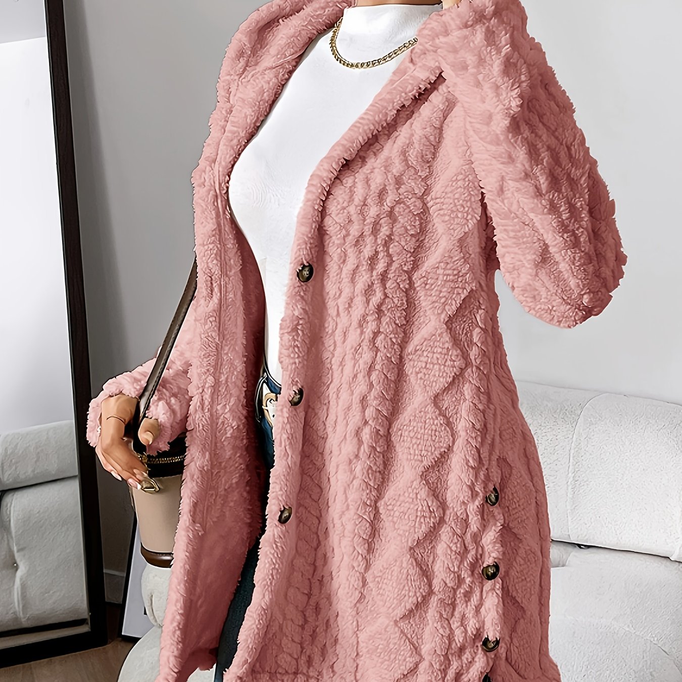 Palithra | Flauschiger, langer Damen-Kapuzencardigan – Lockere Passform, weiches Kunstfell für Herbst &amp; Winter