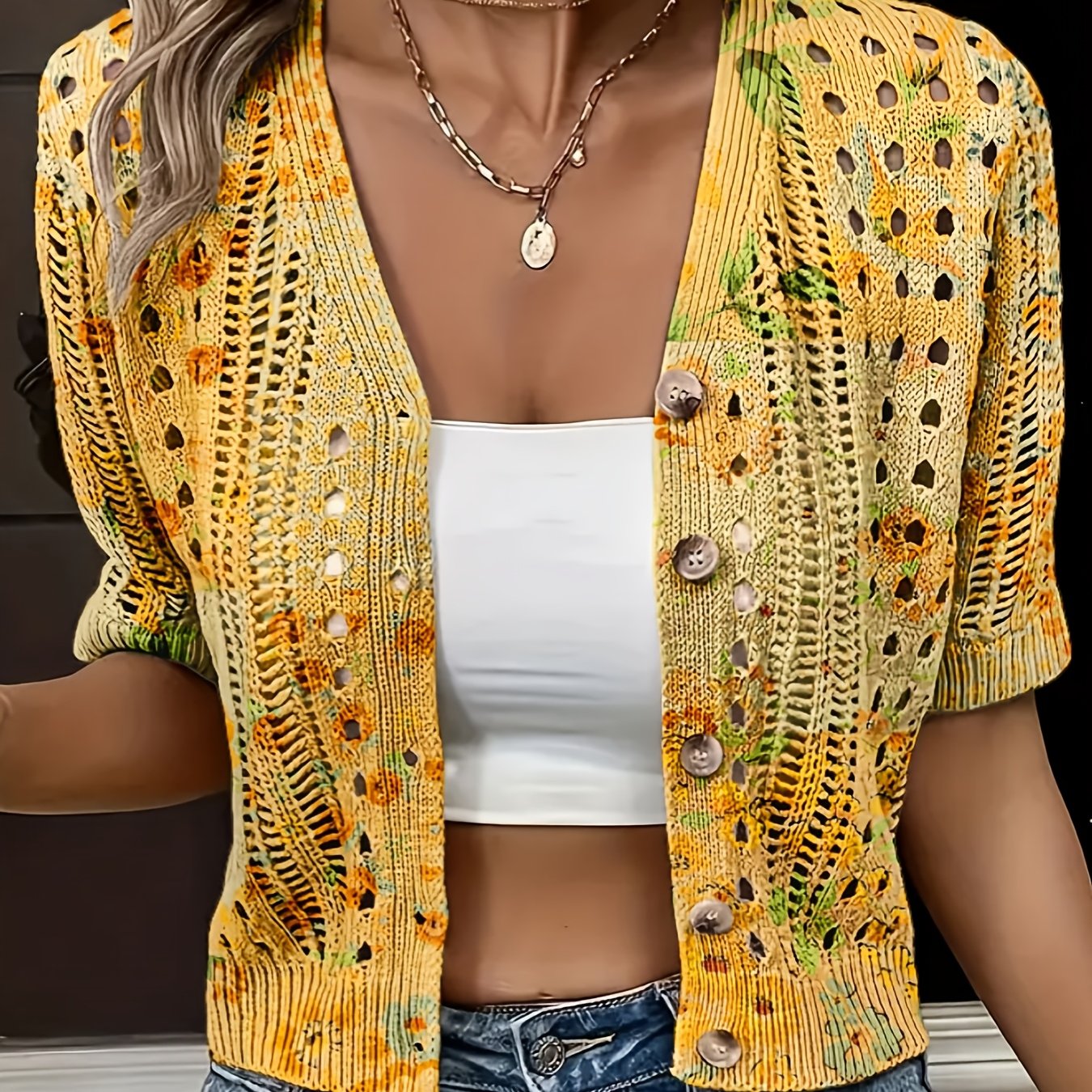Eenira | Dames Bohemian Haakwerk Vest – Korte V-Hals, Kleurrijk Gebreid Bovenkledingstuk