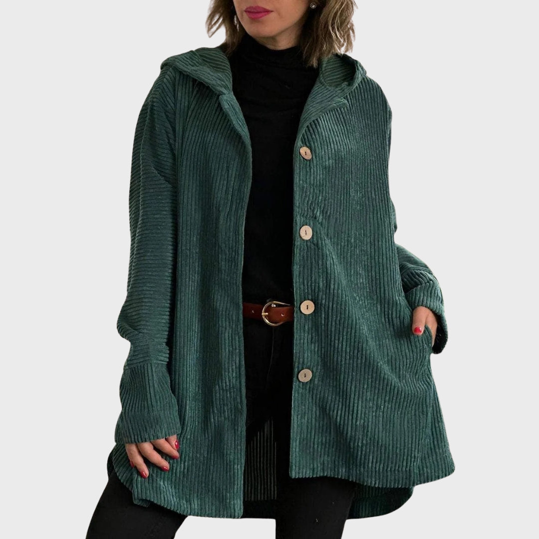 Zavira | Veste à capuche en velours côtelé pour femme - Veste zippée décontractée et confortable pour l'automne et l'hiver