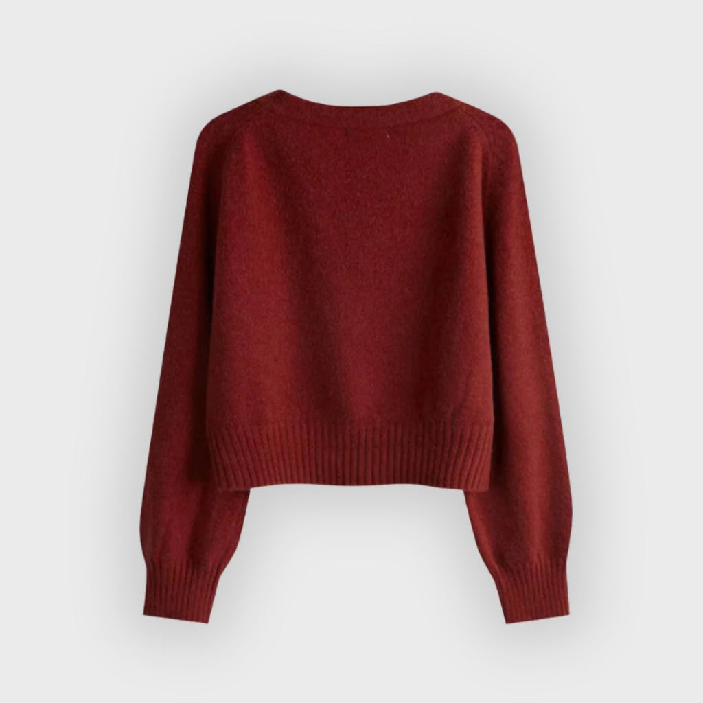 Iverra | Damen-Strickjacke aus Merinowolle – Strickpullover mit V-Ausschnitt und diagonalen Knöpfen