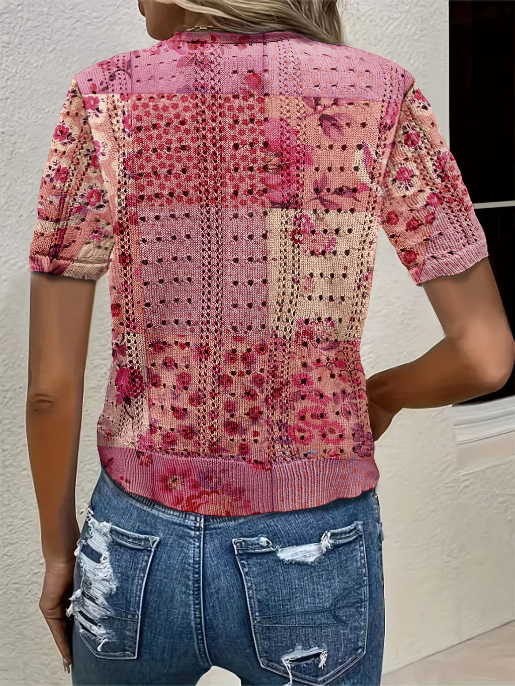 Eenira | Dames Bohemian Haakwerk Vest – Korte V-Hals, Kleurrijk Gebreid Bovenkledingstuk
