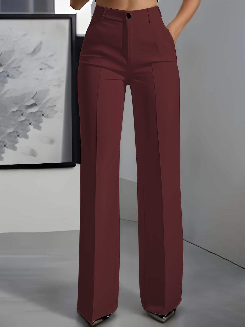 Oralia | Elegante Damenhose mit weitem Bein – Gerade geschnittene, hochgeschnittene Hose mit Knopfverschluss