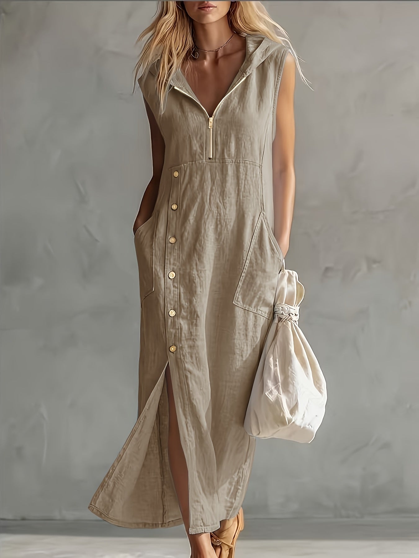 Kyrina | Zomerjurk met capuchon voor dames, casual, losse pasvorm, lichtgewicht, comfortabel