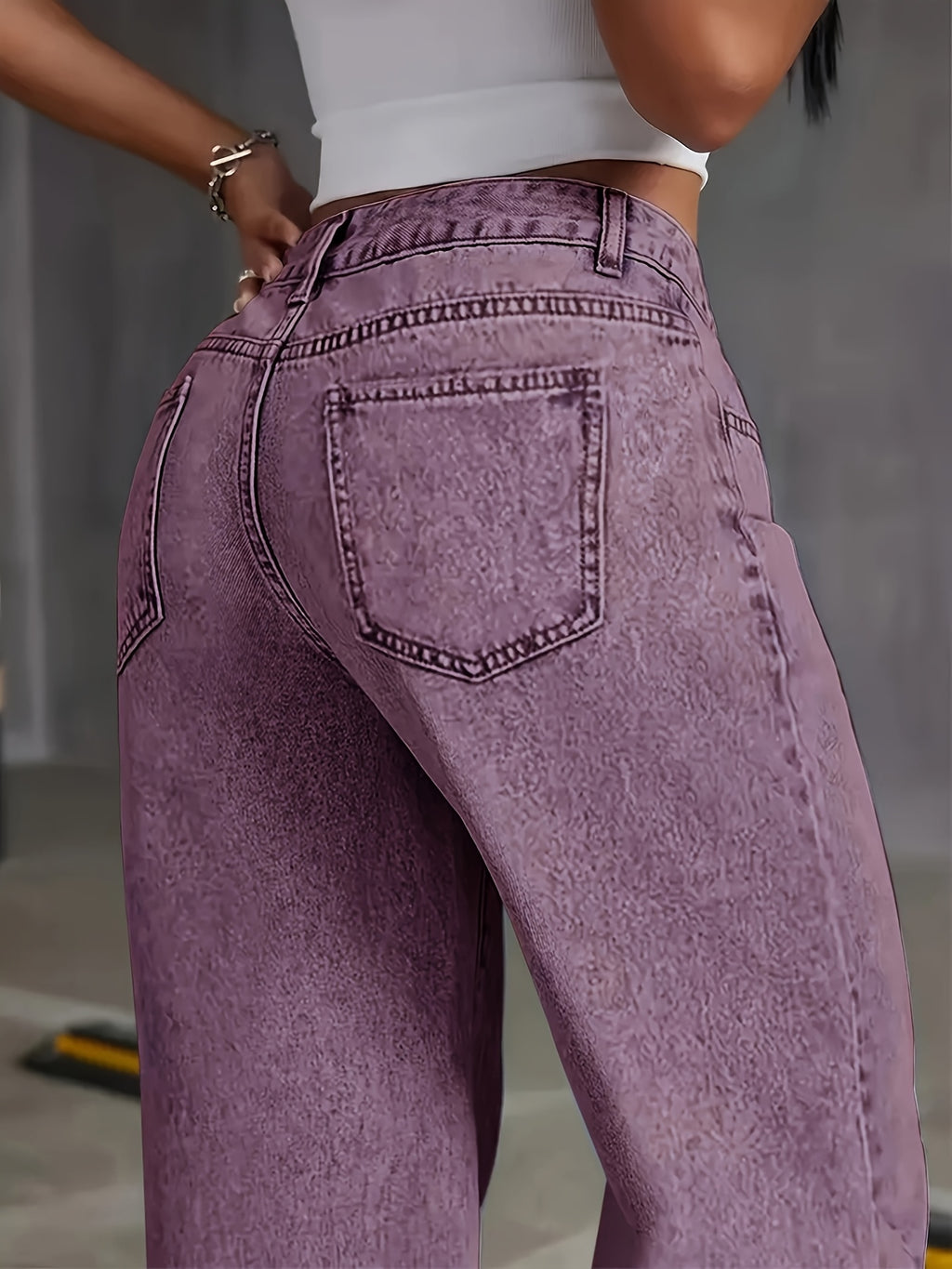 Viridia | Damen-Stretchjeans mit hohem Bund – Locker sitzend, Acid-Wash-Optik, gerades und weites Bein, Bauchkontrolle, Taschen
