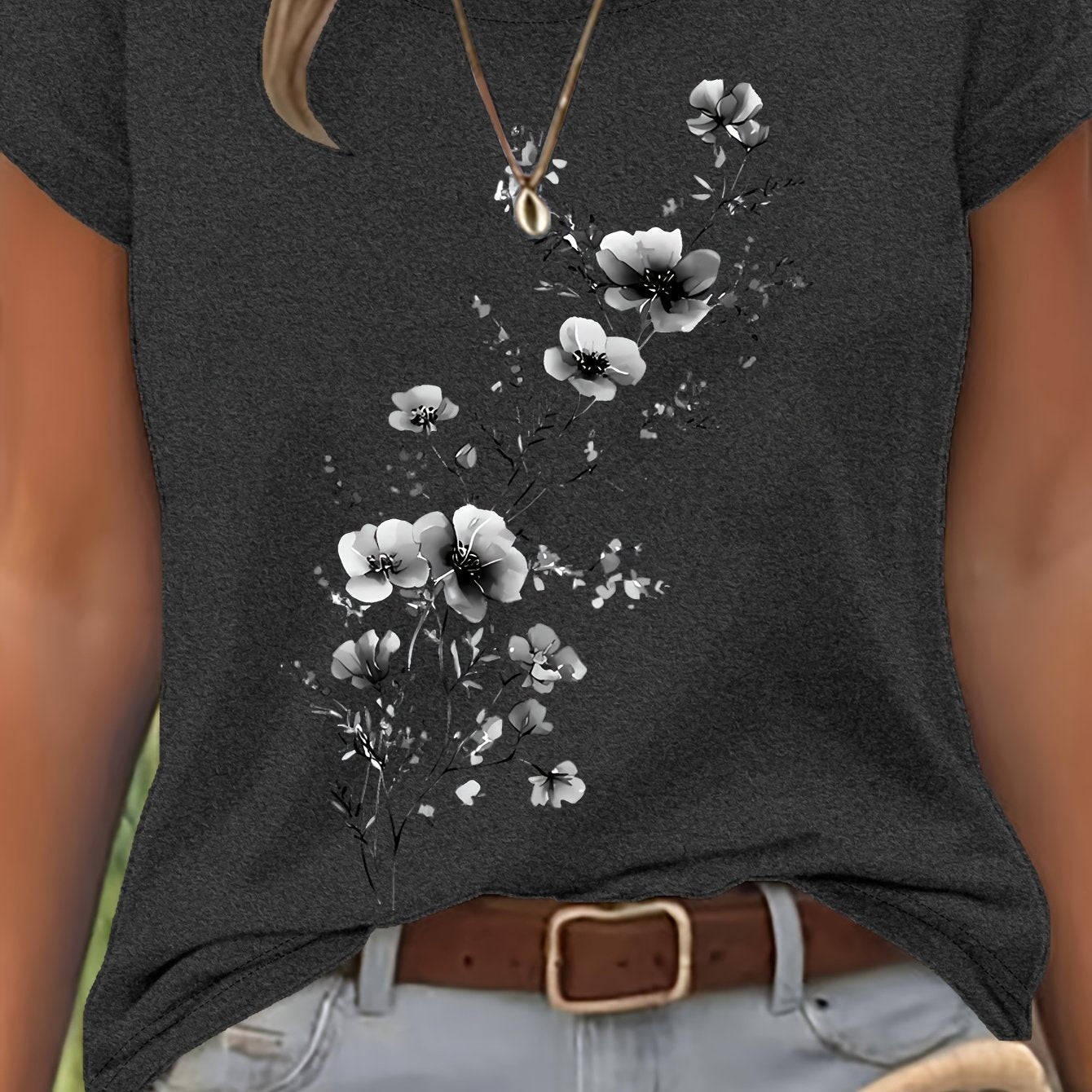 Vionyxen | Dames-T-shirt met bloemenprint in aquarelstijl – Casual zomertop