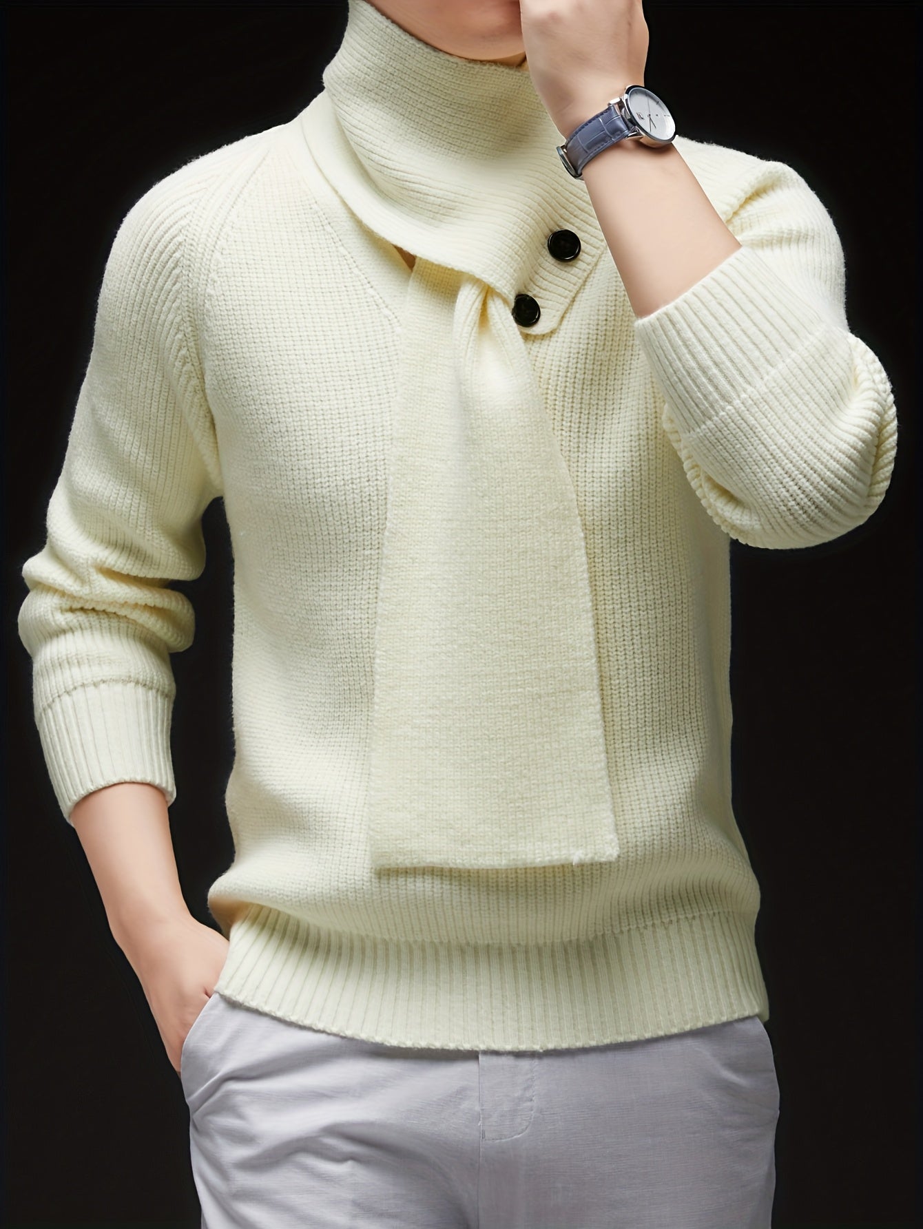 Drayke | Heren  V-hals gebreide trui  Pullover met lange mouwen en afneembare sjaalkraag