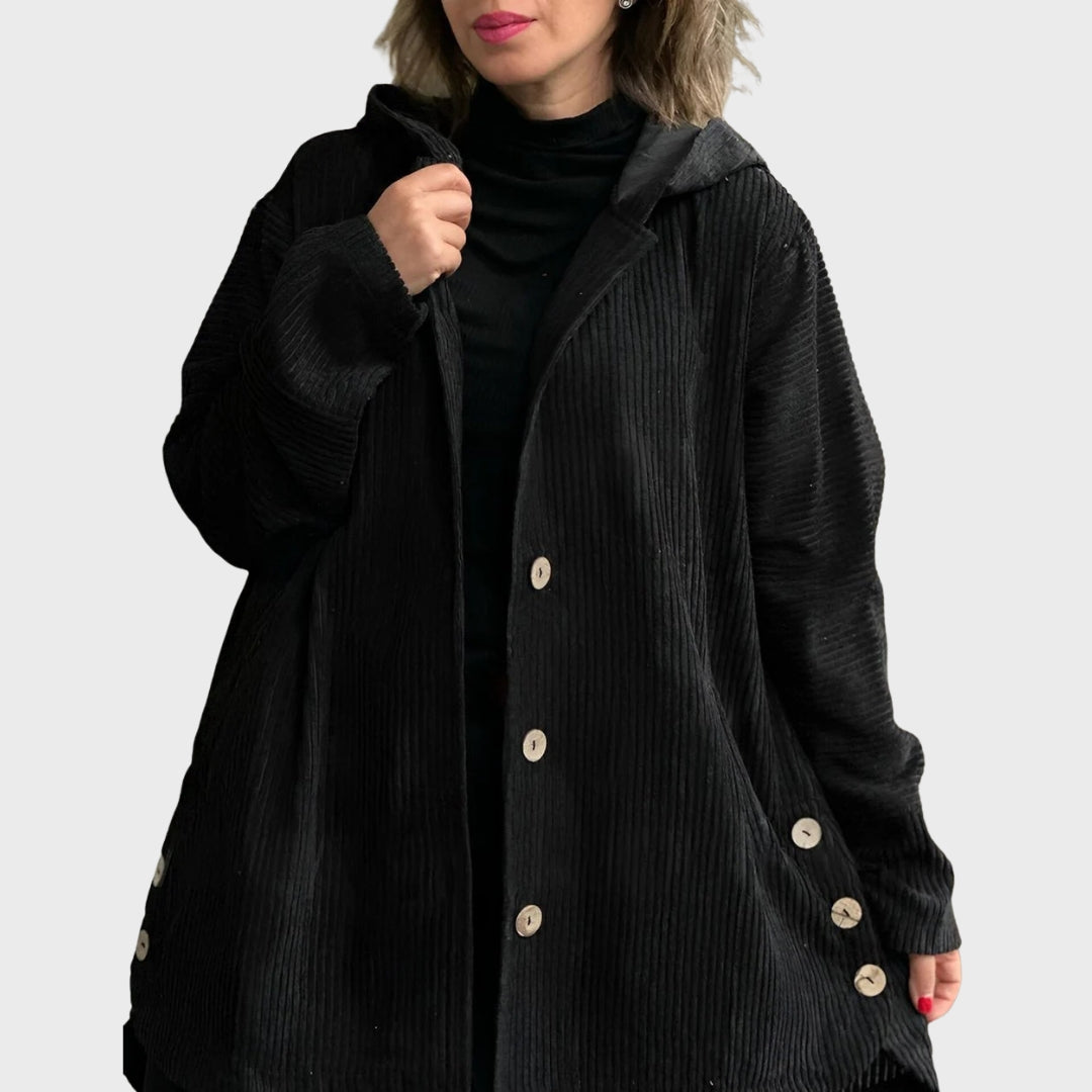 Zavira | Veste à capuche en velours côtelé pour femme - Veste zippée décontractée et confortable pour l'automne et l'hiver