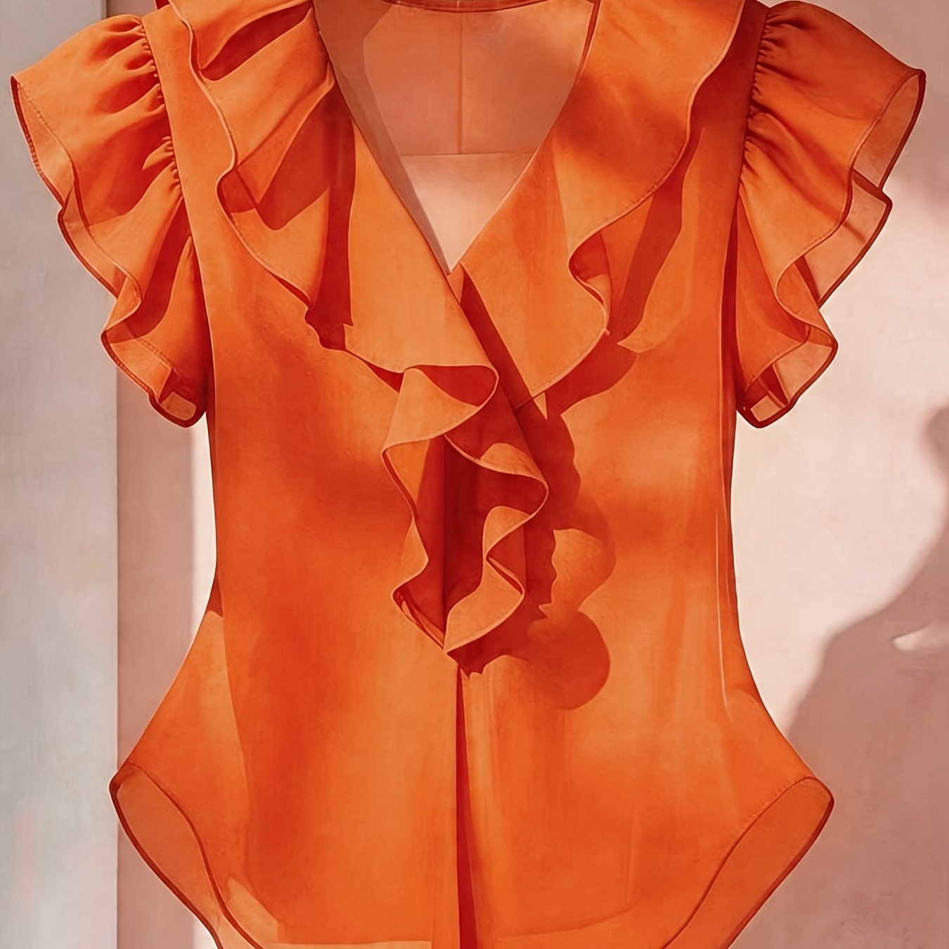 Ionae | Dames zomer chiffon shirt – Franse stijl top met ruches in effen kleur