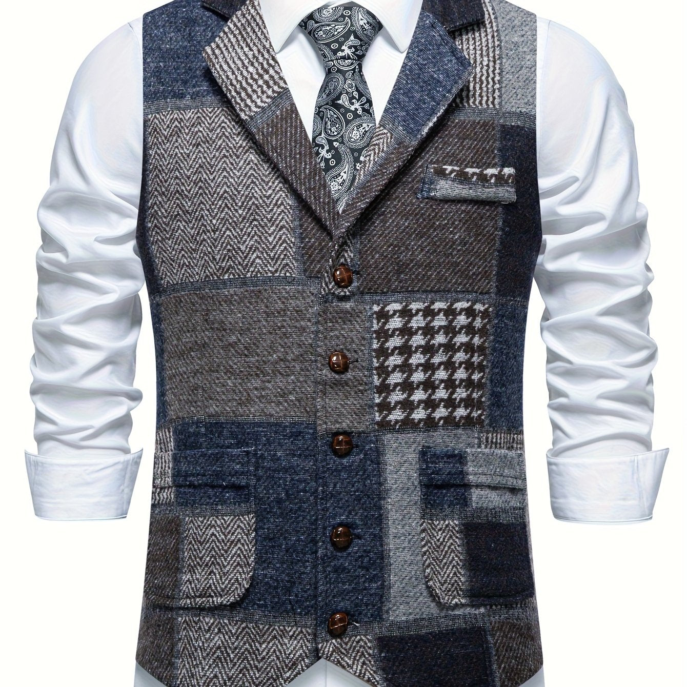 Barrett | Vintage patchwork herenvest – Klassiek vest met revers