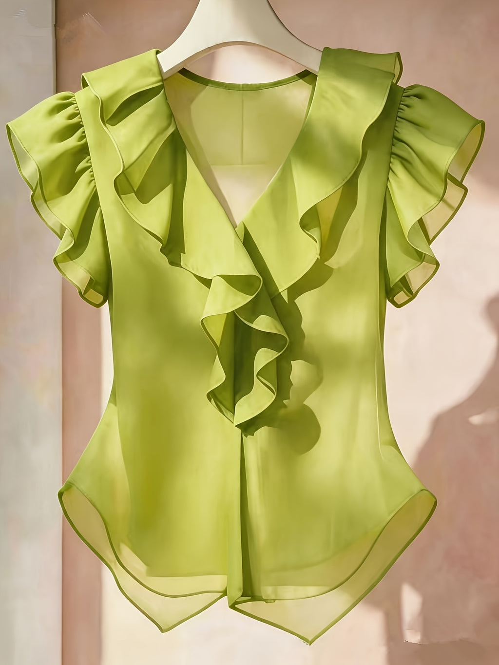 Emia | Dames chiffon blouse met ruches en korte mouwen – Franse stijl top, elegante lichte casual blouse