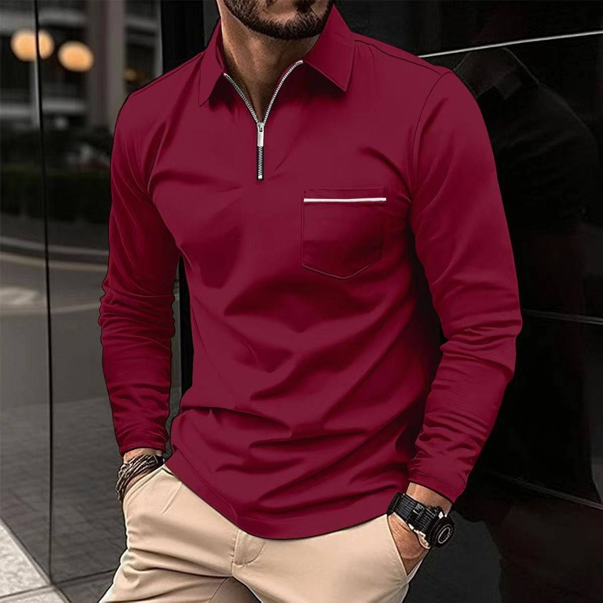 Cassiel | Langärmliges Herren-Poloshirt – Klassisches Freizeithemd für Herren, bequem und atmungsaktiv