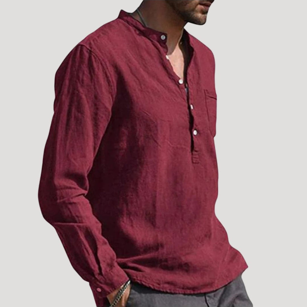 Kaelorix | Heren Linnen Overhemd met Grandad-Kraag – Lange Mouwen, Casual Zomer, Licht & Ademend