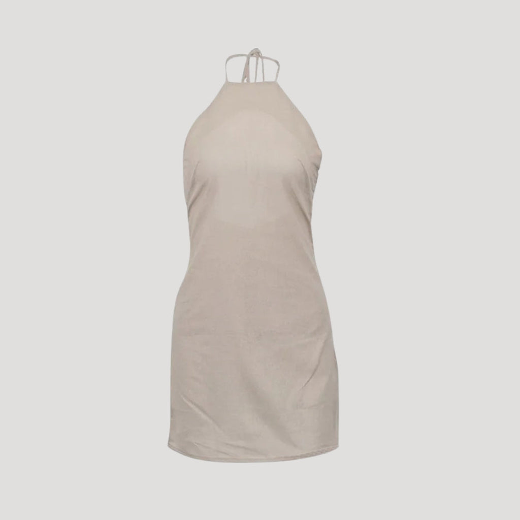Helina | Mini-jurk met halternek voor dames – Mouwloze, zomerse, casual outfit van linnen