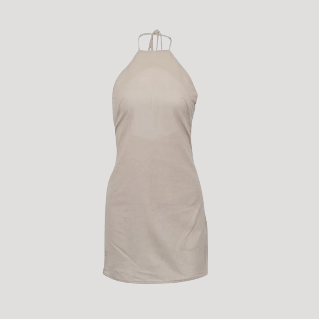 Helina | Mini-jurk met halternek voor dames – Mouwloze, zomerse, casual outfit van linnen
