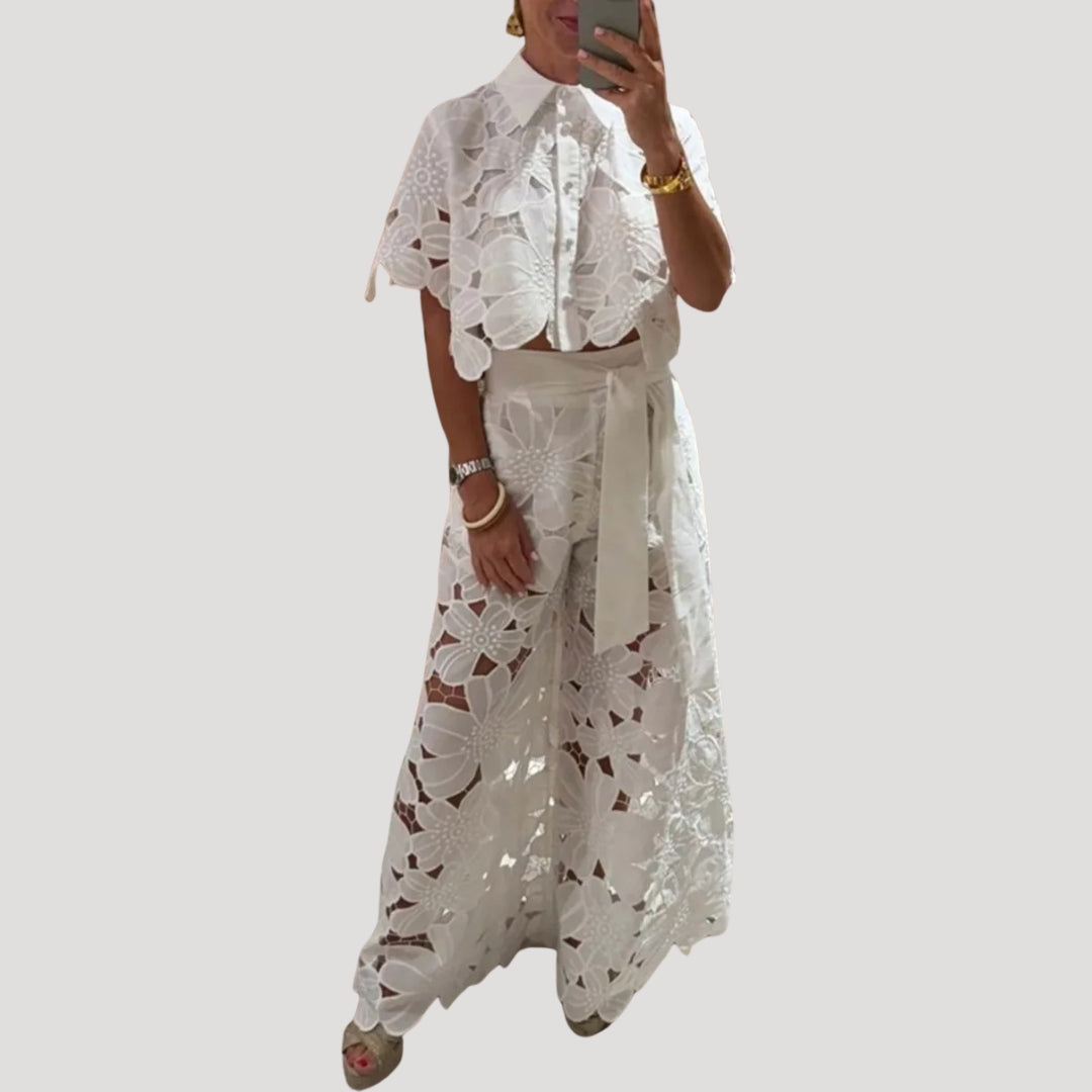 Avyrena | Dames set met kant – bijpassende top en rok, elegante tweedelige set