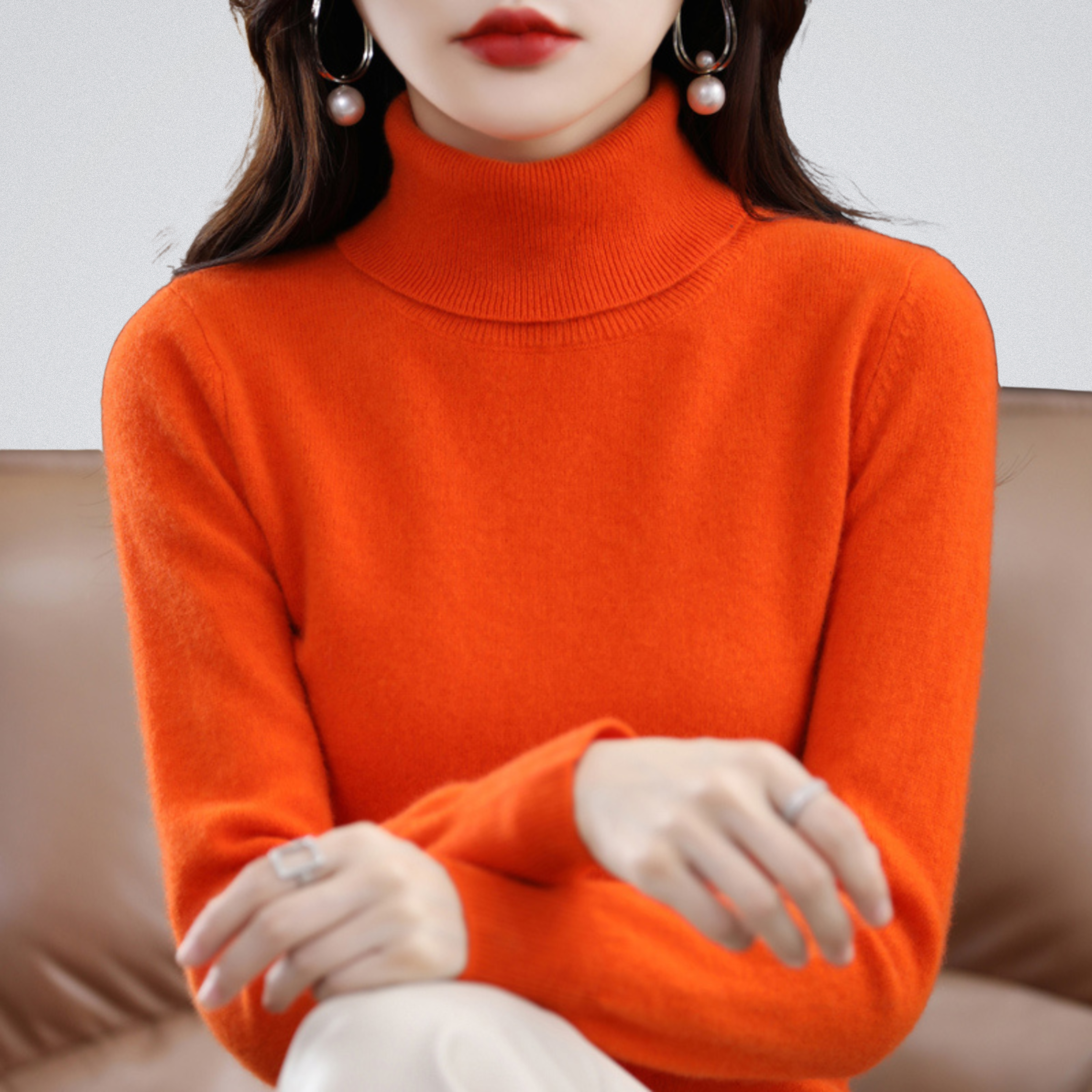 Lurina | Zachte coltrui voor dames – Gebreide trui met lange mouwen, warme casual wintertrui